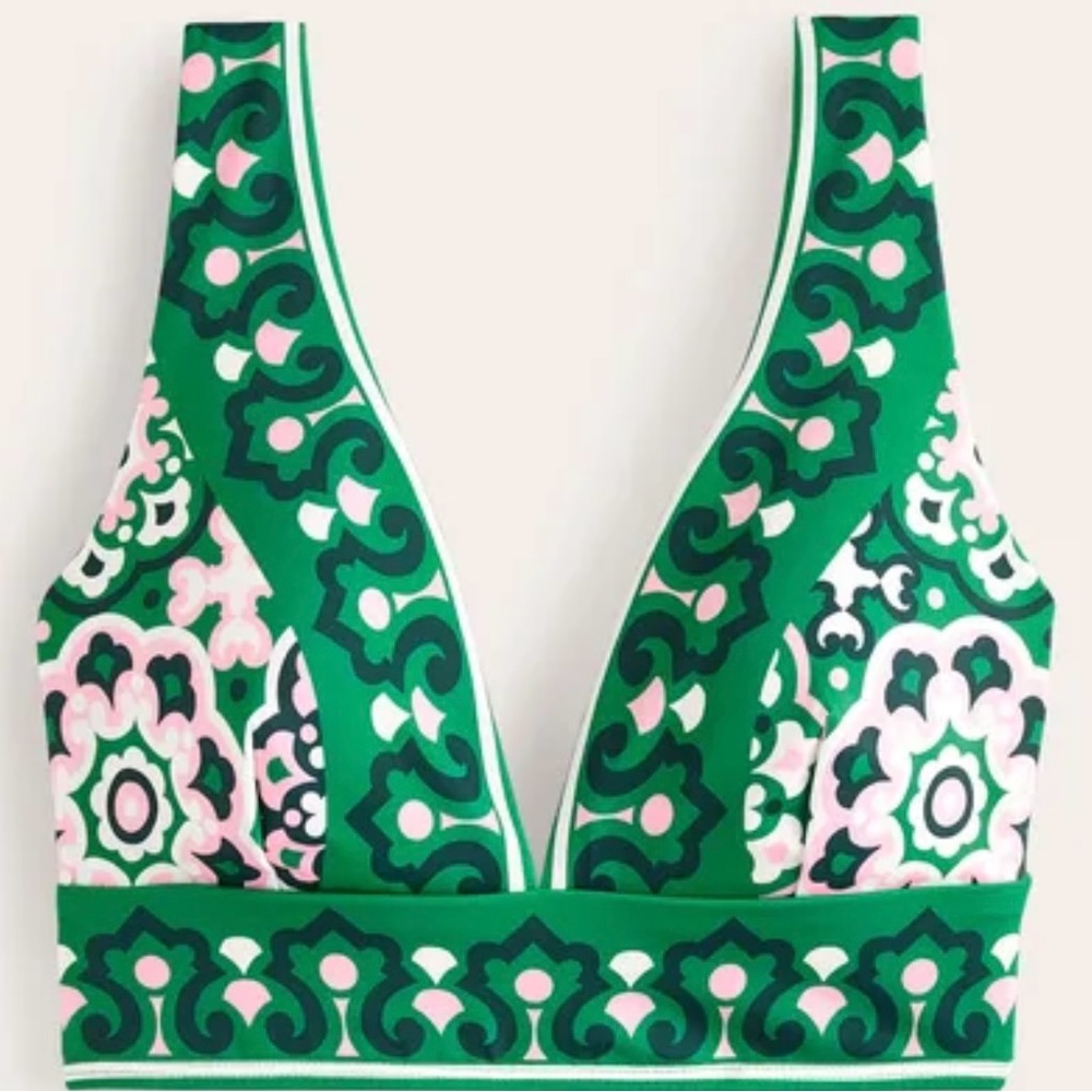 Boden Porto bikini top. Green artisian geo print. Size 10